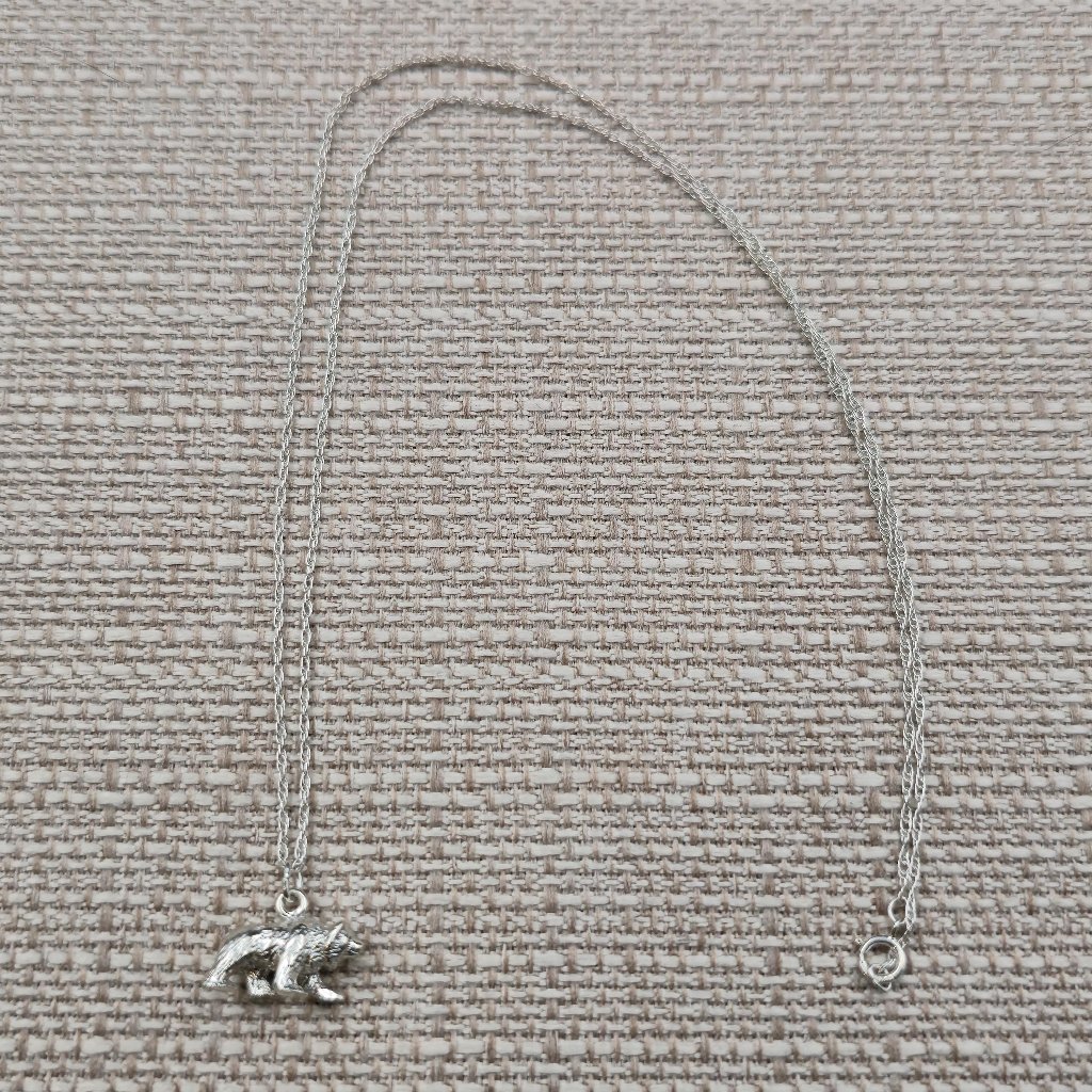 20 Inch Sterling Silver Animal Bear Pendant Necklace A6899